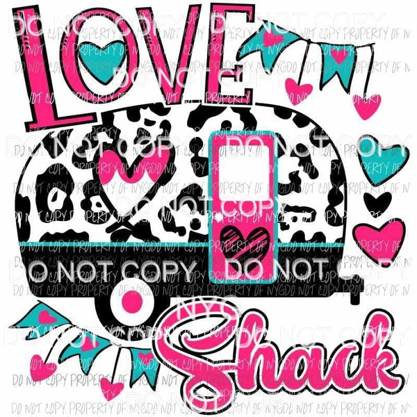 Love Shack camper hearts pink teal Sublimation transfers Heat Transfer