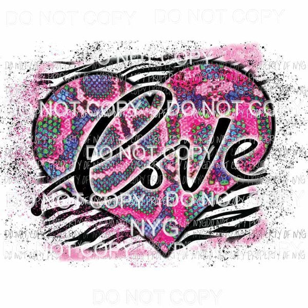 LOVE snakeskin splatter heart Sublimation transfers Heat Transfer