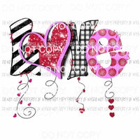 LOVE strings black checkered pink red Sublimation transfers Heat Transfer
