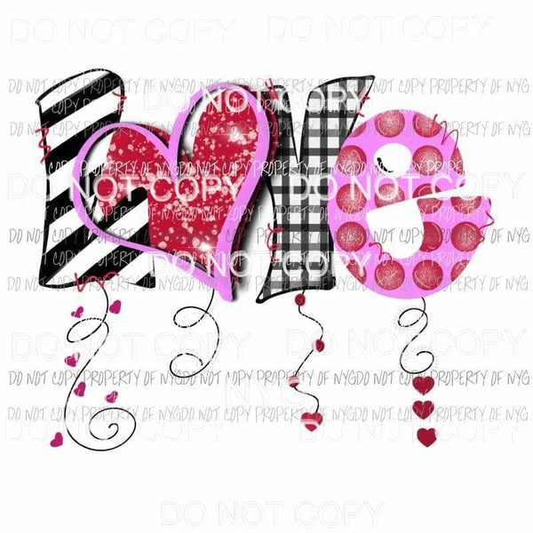 LOVE strings black checkered pink red Sublimation transfers Heat Transfer