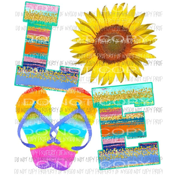 LOVE sunflower rainbow flip flops Sublimation transfers Heat Transfer