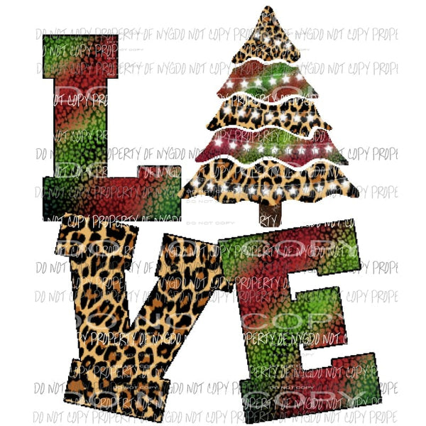 LOVE tree Leopard green and red - Christmas Tree Sublimation transfers Heat Transfer