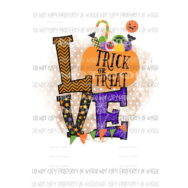 Love Trick or Treat orange pumpkin filled with candy Sublimation transfers Heat Transfer