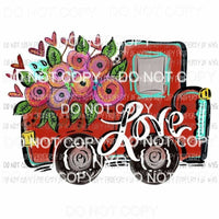 Love Truck red flowers watercolor Sublimation transfers Heat Transfer