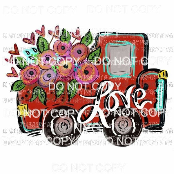 Love Truck red flowers watercolor Sublimation transfers Heat Transfer