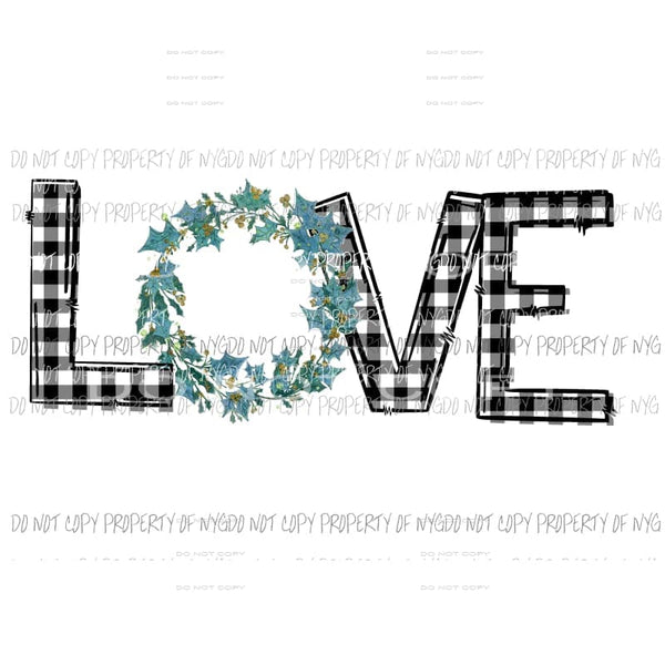 LOVE wreath black white buffalo plaid Sublimation transfers Heat Transfer