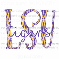 LSU Tigers striped letters purple gold Louisiana Sublimation transfers Heat Transfer
