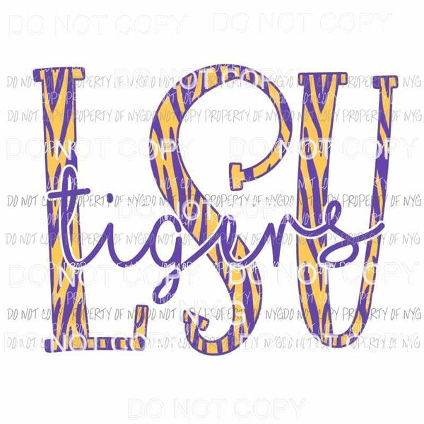 LSU Tigers striped letters purple gold Louisiana Sublimation transfers Heat Transfer