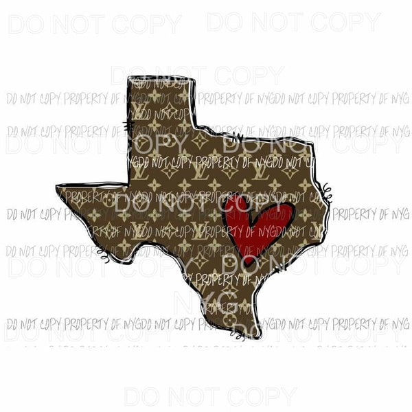 LV Texas louis vuitton brown red heart Sublimation transfers Heat Transfer