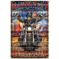 Main Street Of America Get Your Kicks On Route 66 Biker Motorcyle Sublimation transfers Heat Transfer