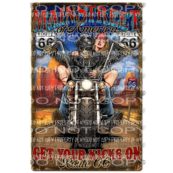 Main Street Of America Get Your Kicks On Route 66 Biker Motorcyle Sublimation transfers Heat Transfer
