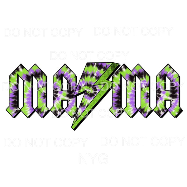 Mama Lightning Bolt Green Purple Tie Dye Sublimation 