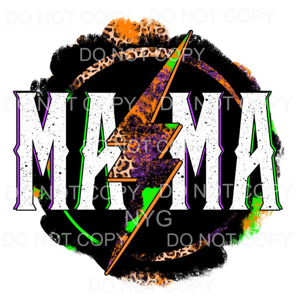 Mama Lightning Bolt Leopard Orange Purple Green Grunge 