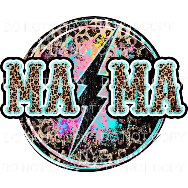 Mama Lightning Bolt Teal Leopard Paint Splatter Circle 