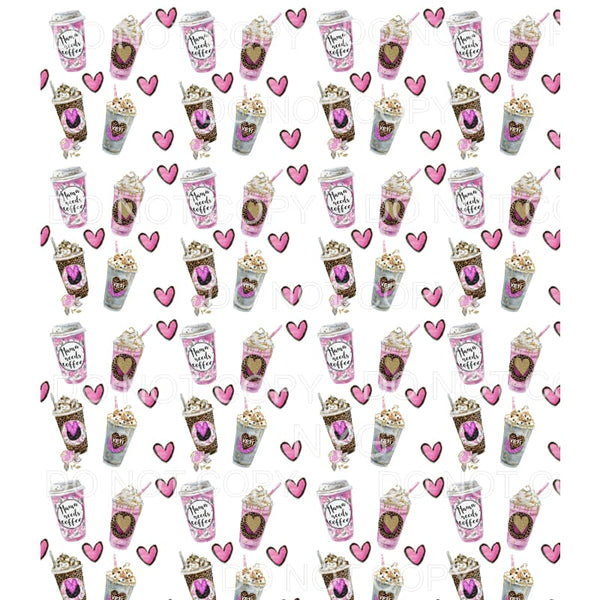 Mama Needs Coffee Leopard Pink Hearts Sheet #1 Sublimation 