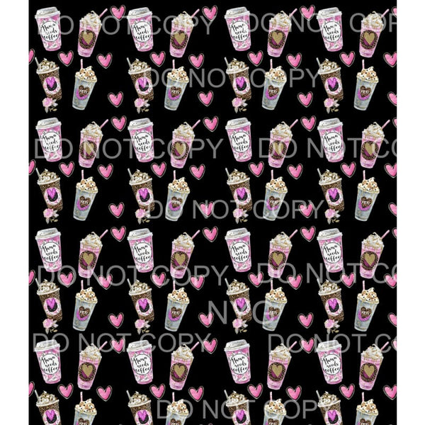 Mama Needs Coffee Leopard Pink Hearts Sheet #2 Sublimation 
