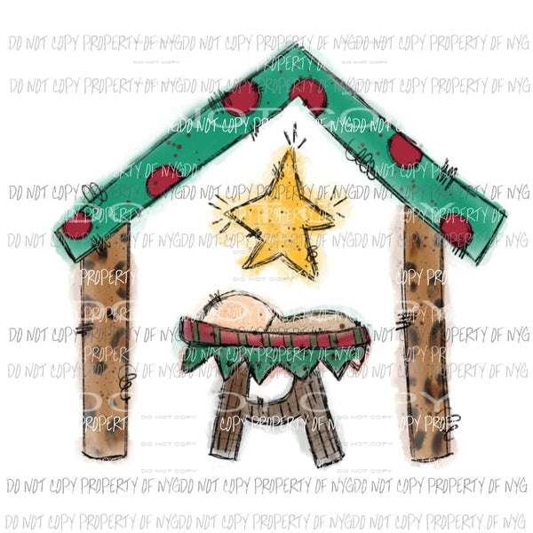 Manger baby Jesus red green Sublimation transfers Heat Transfer