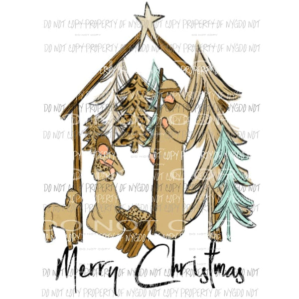 Manger Merry Christmas trees Christmas 2 Sublimation transfers Heat Transfer