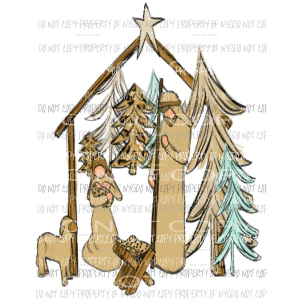 Manger Merry Christmas trees Christmas Sublimation transfers Heat Transfer