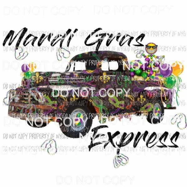 Mardi Gras Express truck balloons masks beads Sublimation transfers Heat Transfer