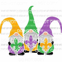 Mardi Gras Gnomes #1 holding fleur de lis purple gold green Sublimation transfers Heat Transfer