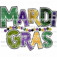 Mardi Gras word art #2 dark colors gold purple green orange beads Sublimation transfers Heat Transfer