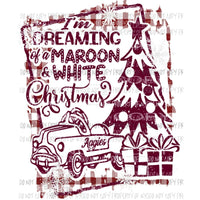 Maroon & White Christmas pedal car buffalo plaid frame Aggies Sublimation transfers Heat Transfer