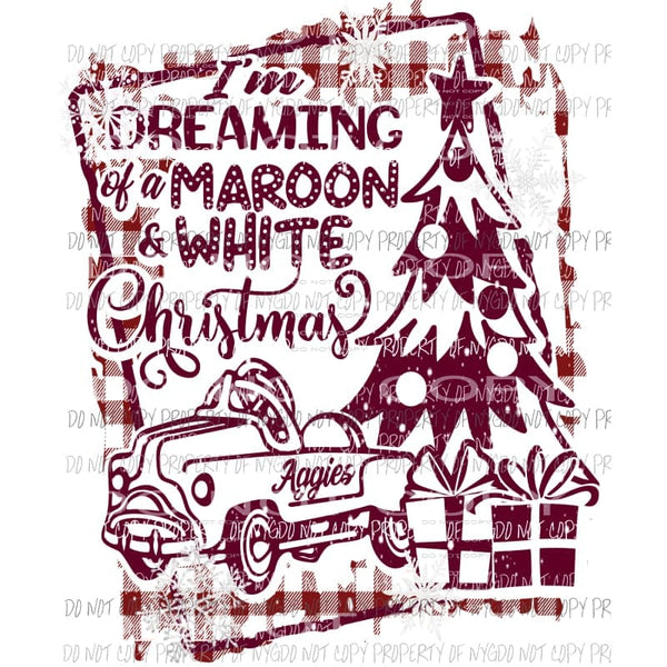 Maroon & White Christmas pedal car buffalo plaid frame Aggies Sublimation transfers Heat Transfer