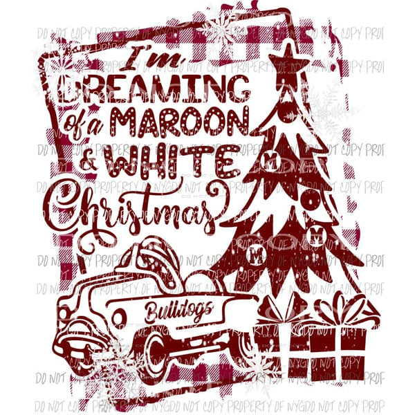 Maroon & White Christmas pedal car buffalo plaid frame Bulldogs Sublimation transfers Heat Transfer