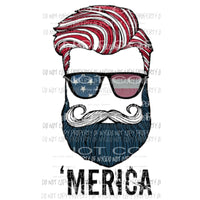 Merica Beard Red white and blue USA America Sublimation transfers Heat Transfer