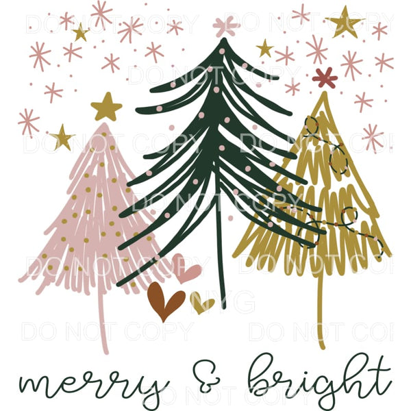 Merry and Bright Boho Christmas Trees Pink Black Gold #625 