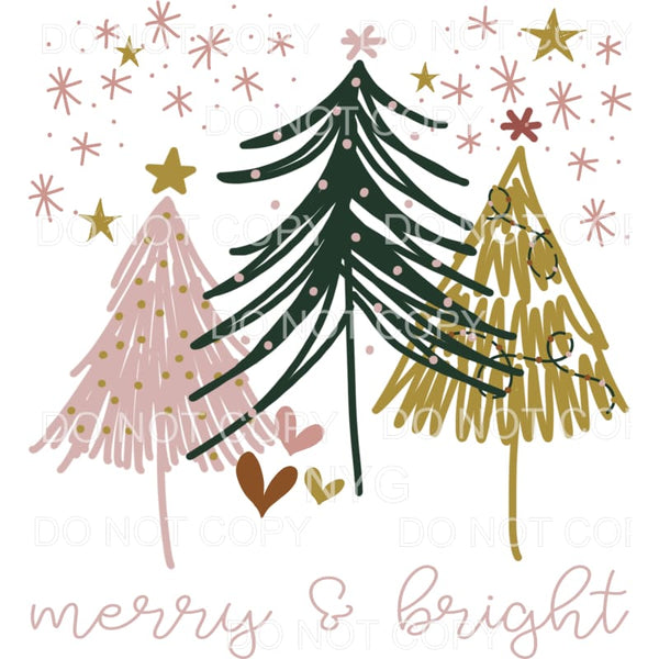 Merry And Bright Boho Christmas Trees Pink Black Gold #740 