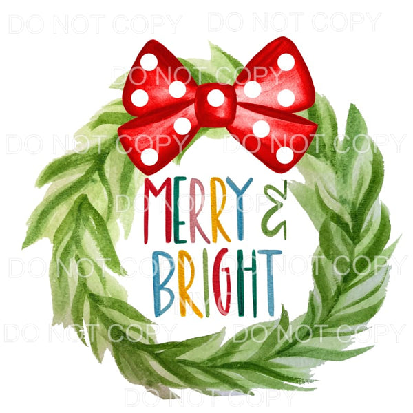 Merry And Bright Wreath Red Polka Dot Bow Sublimation 