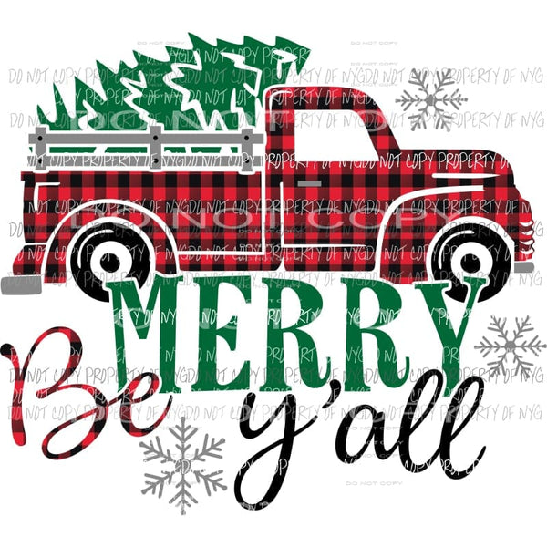 Merry Be Yall antique truck buffalo plaid tree snowflakes Sublimation transfers Heat Transfer