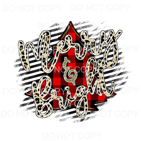 Merry & Bright Leopard Gold Red Plaid Tree Black Stripes 