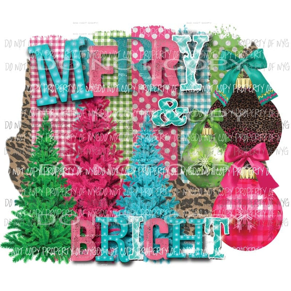 Merry & Bright tree trio ornaments pastel prints Sublimation transfers Heat Transfer
