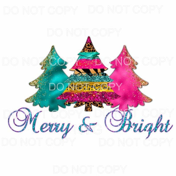 Merry & Bright Turquoise Pink Leopard Tree Trio Sublimation 