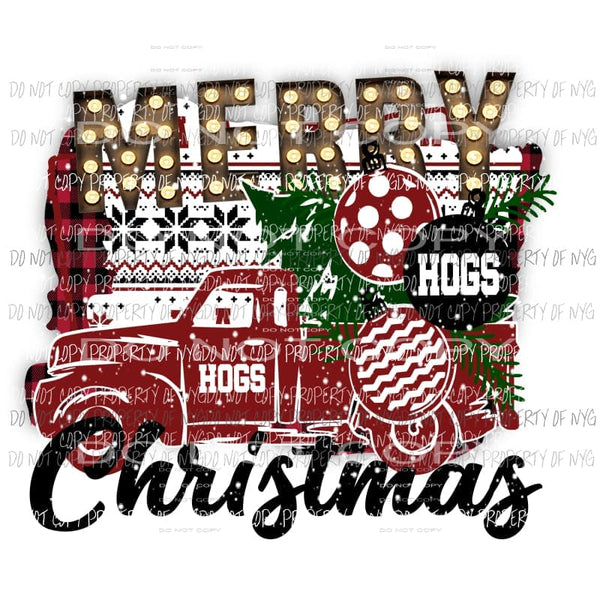 Merry Christmas Arkansas Hogs vintage truck red Sublimation transfers Heat Transfer