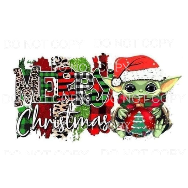 Merry Christmas Baby Yoda Leopard Plaid Letters Brush 