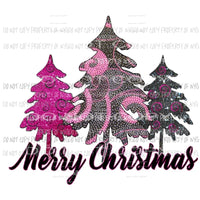 Merry Christmas Black and Pink trees Sublimation transfers Heat Transfer