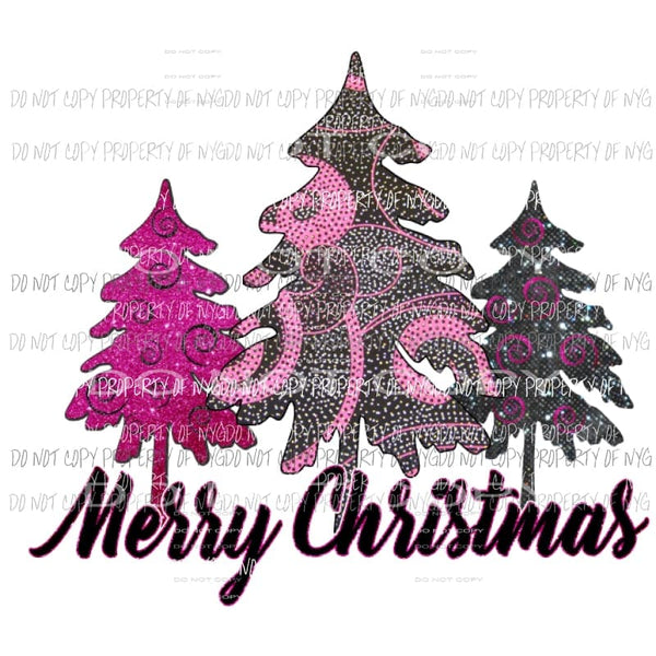 Merry Christmas Black and Pink trees Sublimation transfers Heat Transfer