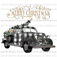 Merry Christmas black plaid truck # 5 Sublimation transfers Heat Transfer