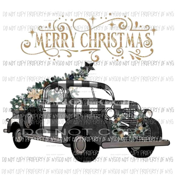Merry Christmas black plaid truck # 5 Sublimation transfers Heat Transfer