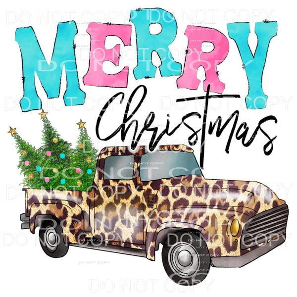 Merry Christmas Blue Pink Leopard Vintage Truck Sublimation 