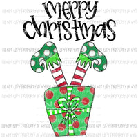 Merry Christmas elf legs present red green Sublimation transfers Heat Transfer