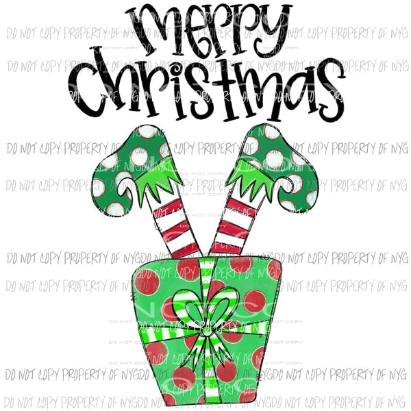 Merry Christmas elf legs present red green Sublimation transfers Heat Transfer
