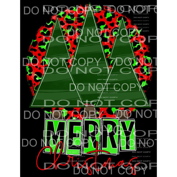 Merry Christmas Geen Stripe Trees Red Lime Green Leopard 