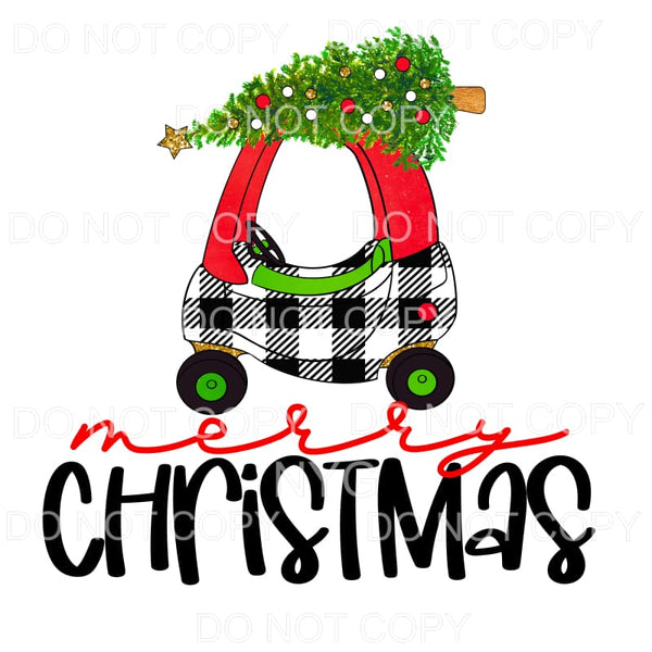 Merry Christmas Kids Coupe Car Black Plaid Red Tree #1223 