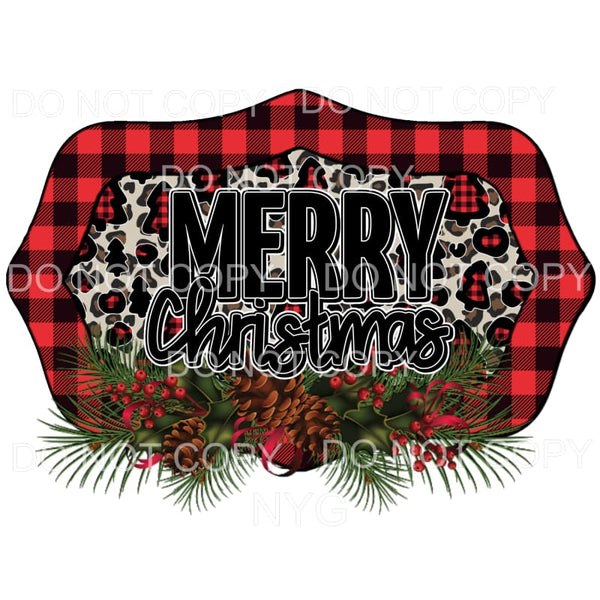 Merry Christmas Leopard Background Red Plaid Trees Frame 
