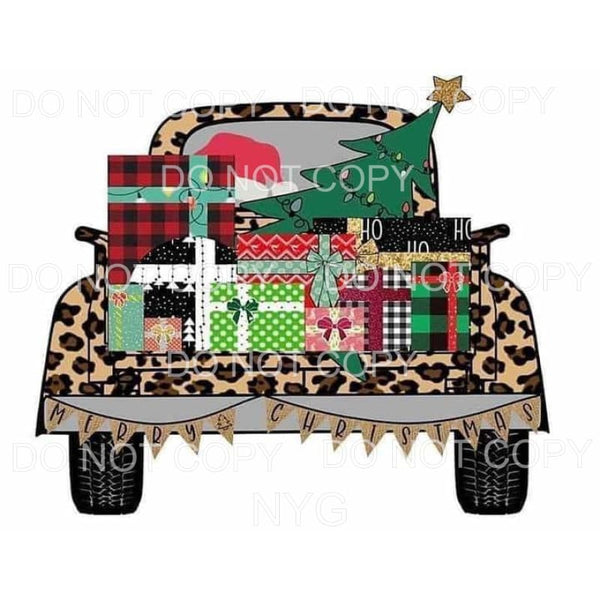 Merry Christmas Leopard Truck Gifts Tree #1821 Sublimation 